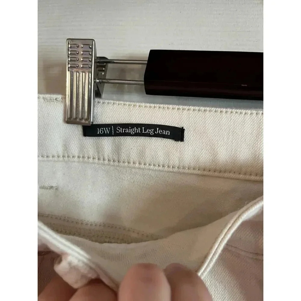 Talbots Women’s Straight Leg Jeans Sequin Stripe Ivory Size 16 W Stretch Pockets - Picture 6 of 7